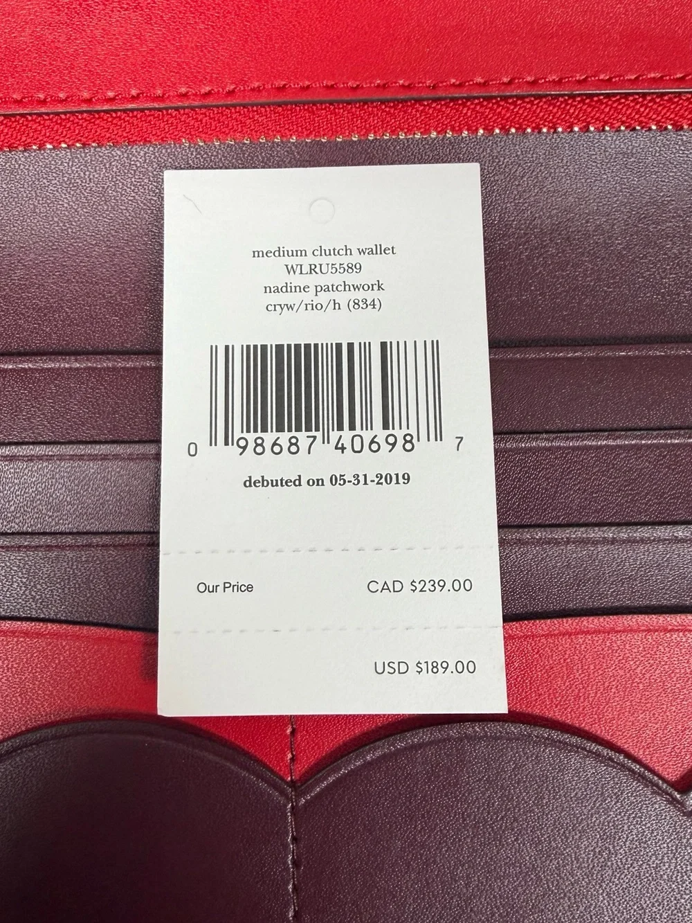 Kate Spade Nadine Patchwork Red Leather Suede Clutch Wallet